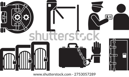 Physical Metaphors for Zero-Trust Security Symbols and Controlled Access Metaphors Solid Black Vector Silhouette Icon Set for Prototyping