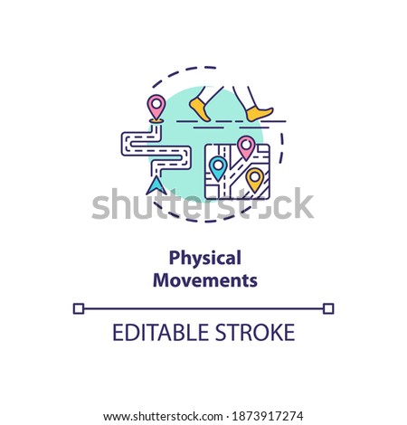 Physical movements concept icon. Walking patterns. People behaviour digital recognition system idea thin line illustration. Vector isolated outline RGB color drawing. Editable stroke