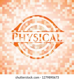 Physical orange mosaic emblem with background