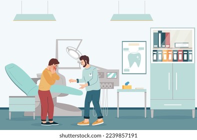 Dolor físico y lesión Composición plana con antecedentes odontológicos y paciente con dolor de dientes con ilustración de vector médico