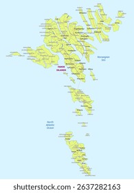 Physical political map of Faroe Islands