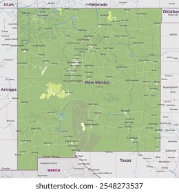 Physical political map of New Mexico, United States