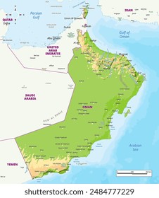 Physical political map of Oman vector illustration