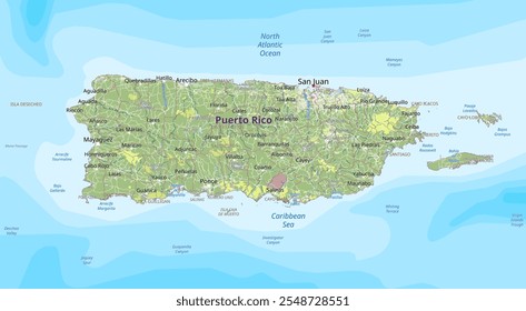 Physical political map of Puerto Rico