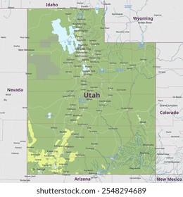Mapa político físico de Utah, Estados Unidos