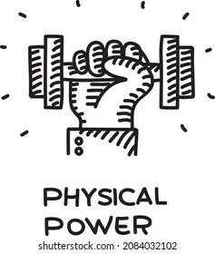 Physical power - sketchy vector illustration. Hand with the dumbbell