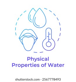 Physical properties of water blue gradient concept icon. Studying liquid characteristics. Natural source. Round shape line illustration. Abstract idea. Graphic design. Easy to use in booklet