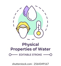 Physical properties of water multi color concept icon. Studying liquid characteristics. Natural source. Round shape line illustration. Abstract idea. Graphic design. Easy to use in booklet