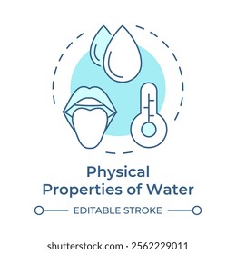 Physical properties of water soft blue concept icon. Studying liquid characteristics. Natural source. Round shape line illustration. Abstract idea. Graphic design. Easy to use in booklet