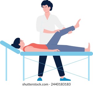 Physical rehabilitation after injury. Medical worker help patient