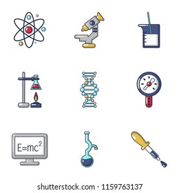 Physical research icons set. Cartoon set of 9 physical research vector icons for web isolated on white background