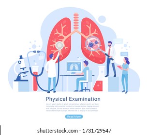 Physical and Respiratory system examination and treatment vector illustration.