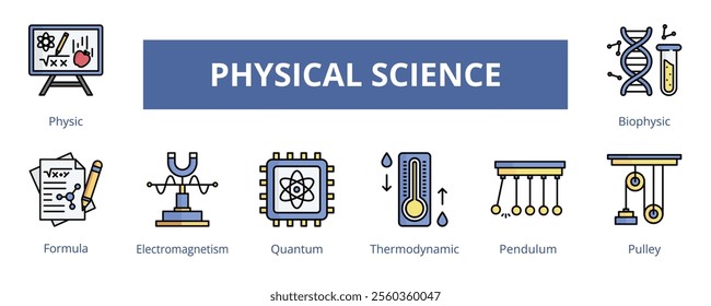 Physical Science Lineal Color Banner Web Icon Set Vector Illustration