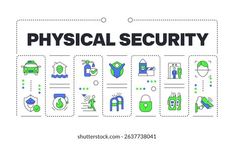 Physical security word concept isolated on white. Technology of protection. Safeguarding methods. Creative illustration banner surrounded by editable line colorful icons