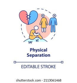 Physikalisches Trennungskonzept-Symbol Ursache des Zusammenbruchs der Beziehungen abstrakte Idee dünne Linie Illustration. Einzeln Umrisszeichnung. Bearbeitbarer Strich. Verwendung von Roboter-Medium, Myriad Pro-Fett-Schriftarten