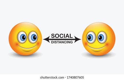 Physical Or Social Distancing Emoticons - Keep Your Safety Distance Emoji -  Vector Illustration