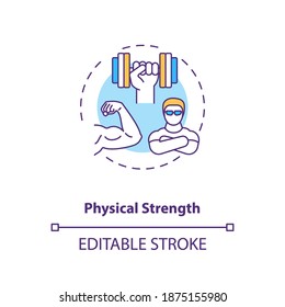 Physical Strength Building Concept Icon. Sports Energy Drinks Idea Thin Line Illustration. Power Performance. Enhancing Muscle Contraction. Vector Isolated Outline RGB Color Drawing. Editable Stroke