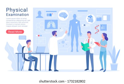 Physical system examination and treatment vector illustration.