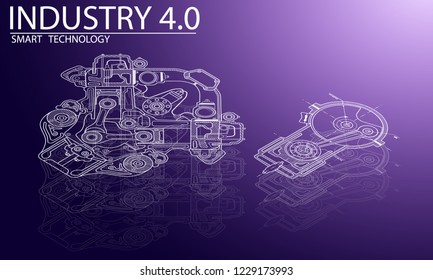 Physical systems, cloud computing, cognitive computing industry 4.0 infographic. Cyber Technology Systems concept. Infographic of industry 4.0.