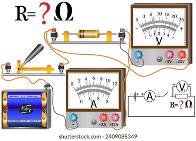 La tarea física de estudiar el tema de las leyes de Ohm para un circuito eléctrico, los instrumentos se usan para medir la corriente y el voltaje.