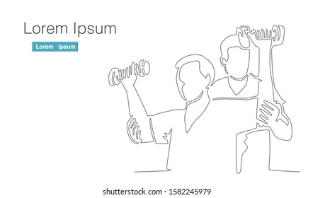 physical therapist helping patient doing arm exercise, rehabilitation activity, single continuous line drawing style vector illustration 