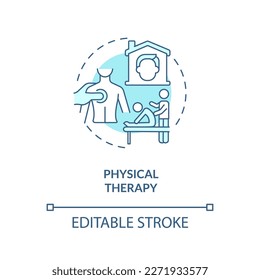 Physical therapy blue concept icon. Relieve pain. Home health care service abstract idea thin line illustration. Isolated outline drawing. Editable stroke. Arial, Myriad Pro-Bold fonts used