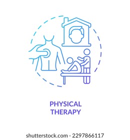 Physical therapy blue gradient concept icon. Relieve pain. Special training. Home health care service abstract idea thin line illustration. Isolated outline drawing. Myriad Pro-Bold font used svg