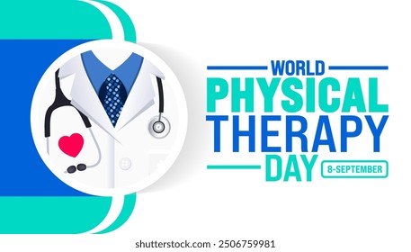 physical therapy day is observed every year in September. Holiday concept. Template for background, banner, card, poster, placard, design template with unique shapes with standard color.