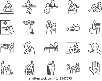 Physical therapy line icon set. Included icons as recovery, body, Nursing Home, take care, hospital, physiology and more. - Shutterstock ID 1425473954