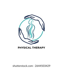 Physical therapy logo design with spine and healing hands suitable for clinics, chiropractors and health brands