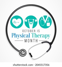 Physical therapy month is observed every year in October, also known as physiotherapy, is one of the healthcare professions provided by physical therapists who promote, maintain, or restore health. svg