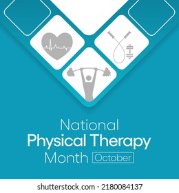 Physical therapy month is observed every year in October, also known as physiotherapy, one of the healthcare professions provided by physical therapists who promote, maintain, or restore health. svg