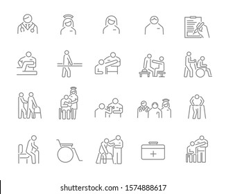 Physical Therapy, Occupational Therapy And Medical Service For Disability Icon Set