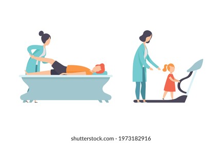 Physical Therapy or Physiotherapy with Therapist Restoring Health after Trauma or Injury Vector Set