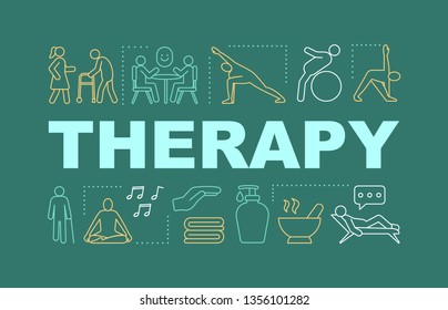 Physical therapy word concepts banner. Rehabilitation clinic. Healthcare. Presentation, website. Isolated lettering typography idea with linear icons. Physiotherapist. Vector outline illustration