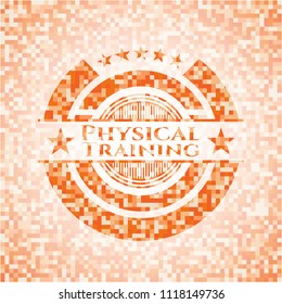 Physical Training abstract emblem, orange mosaic background