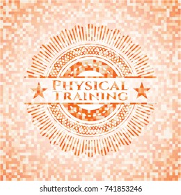 Physical Training abstract orange mosaic emblem with background