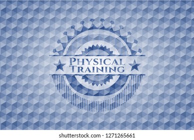 Physical Training blue badge with geometric background.