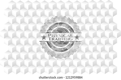 Physical Training realistic grey emblem with cube white background