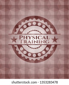 Physical Training red emblem with geometric background. Seamless.