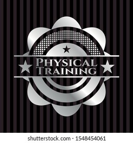 Physical Training silvery emblem or badge. Vector Illustration. Mosaic.