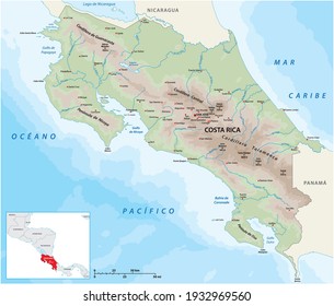 Physische Vektorkarte der Zentralamerikanischen Republik Costa Rica