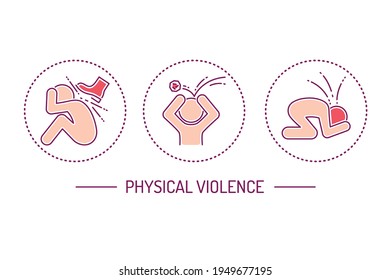 Physical violence color line icons set. Harassment, social abuse and bullying. Isolated vector element. 