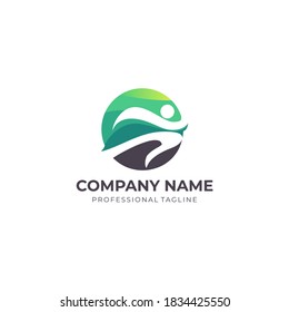 physical wellness logo template. abstract human athlete inside circle icon illustration