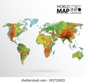 Physical World map background in polygonal style. Modern elements of info graphics. World Map