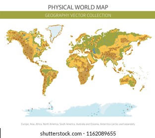 Physical world map elements. Build your own geography info graphic collection. Vector illustration