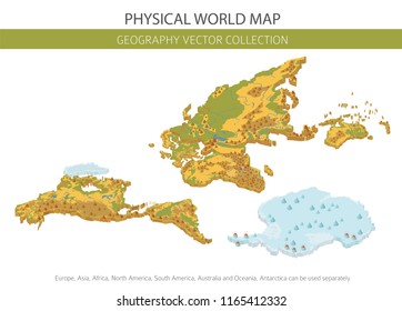 Physical world map elements. Build your own geography info graphic collection. Vector illustration