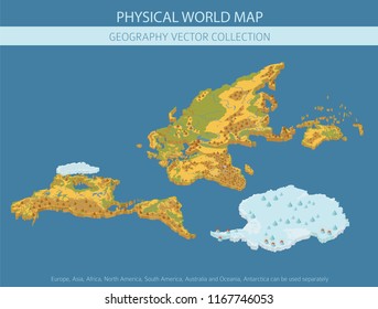 Physical world map elements. Build your own geography info graphic collection. Vector illustration