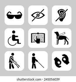 Physically Disability Related Vector Icon Set