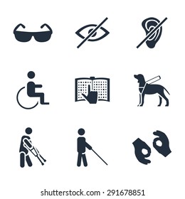 Physically Disability Related Vector Icon Set